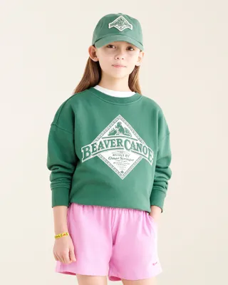Roots Kids Beaver Canoe Relaxed Crew Sweatshirt Jacket in Forest Green