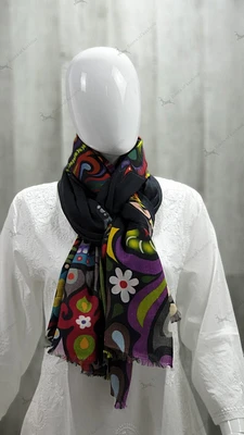 Cashmere Horse Black Shawl