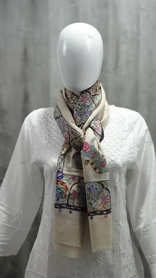 Pure Pashmina Stole Sozni Hand Embroidered and Colored (ONE OF A KIND