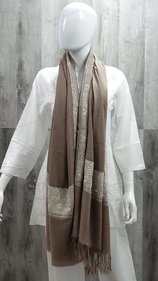 Pure Pashmina Shawl Natural Color with Silver Tilla Work (ONE OF A KIND)