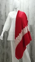 Pure Pashmina Shawl with Silver Tilla Work Red (ONE OF A KIND)