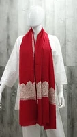Pure Pashmina Shawl with Silver Tilla Work Red (ONE OF A KIND)