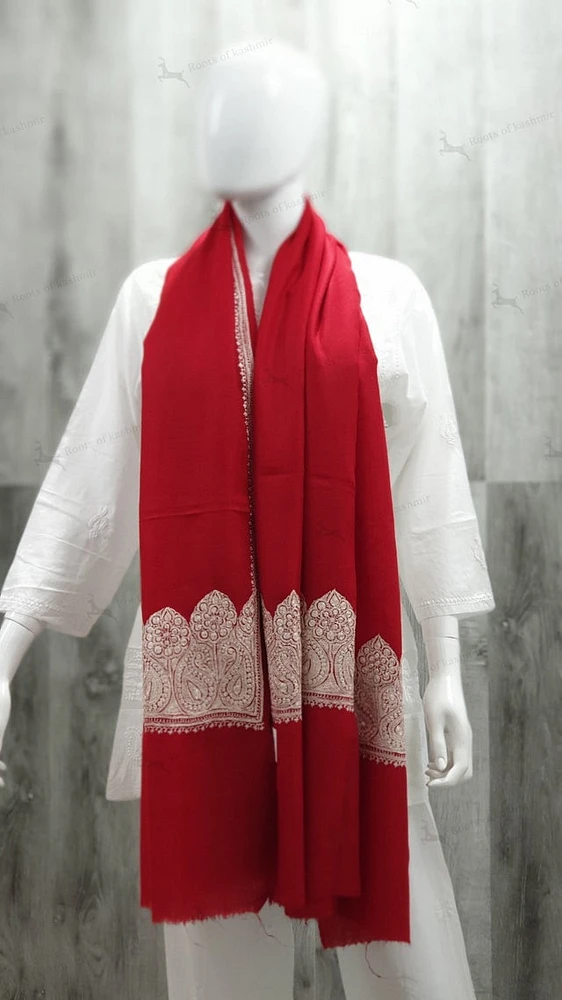 Pure Pashmina Shawl with Silver Tilla Work Red (ONE OF A KIND)