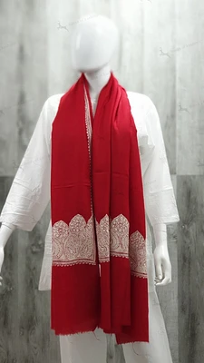 Pure Pashmina Shawl with Silver Tilla Work Red (ONE OF A KIND)