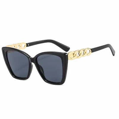 Black Sunglasses with Gold Omega Chain Detail - Don't AsK