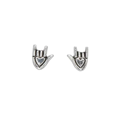 Ag Sterling - Sterling Silver I Love You Sign Language Stud Earrings
