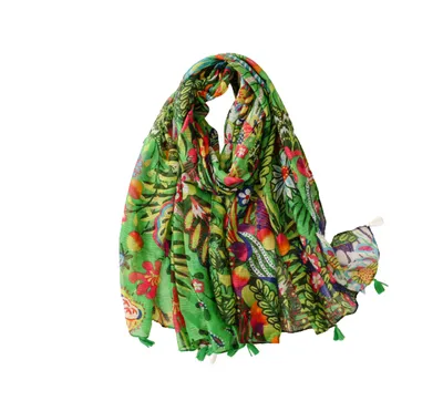 Green tropical scarf with tassels - Don't AsK