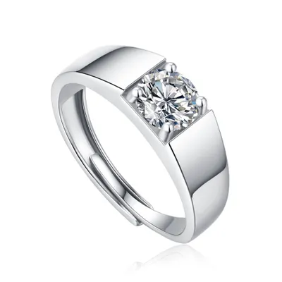 SV Sterling Silver 0.50ct Round Lab Created Moissanite Solitaire Anniversary Adjustable Ring