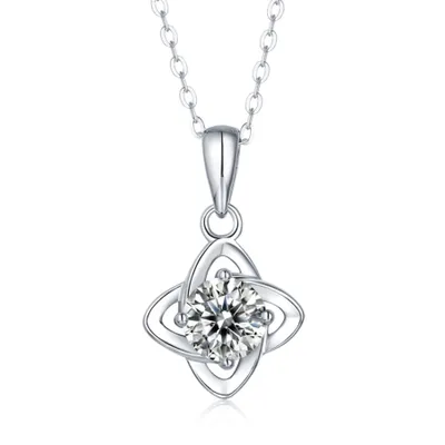SV Sterling Silver 1ctw Lab Created Moissanite Four-Pointed Orbital Star Pendant Layering Necklace
