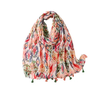 Bright ikat scarf with tassels - Don't AsK