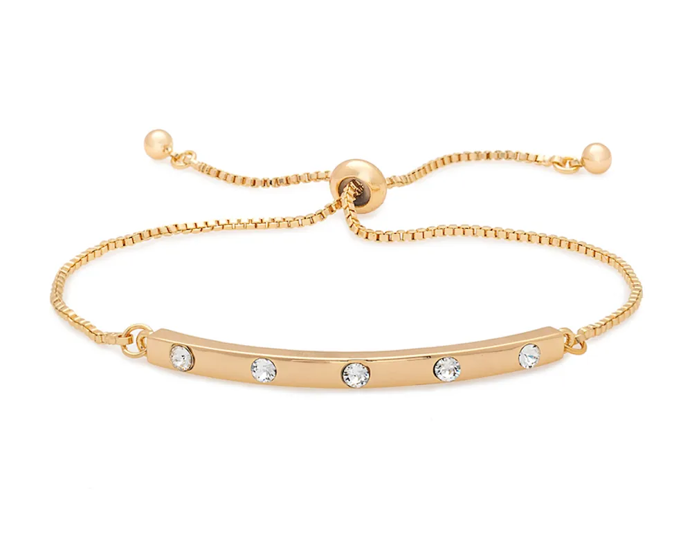 RW&CO Adjustable Goldtone Bar Bracelet with Crystal Accents