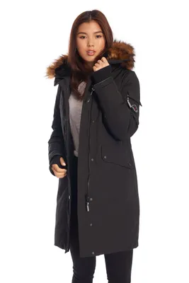 Alpine North Women's Vegan Down Recycled Long Parka Winter with Faux Fur Hood