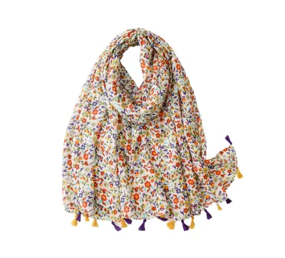 Dainty multi floral scarf with tassels - Don't AsK