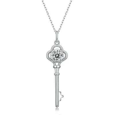 SV Sterling Silver with 1ctw Lab Created Moissanite Vintage Skeleton Key Pendant Necklace