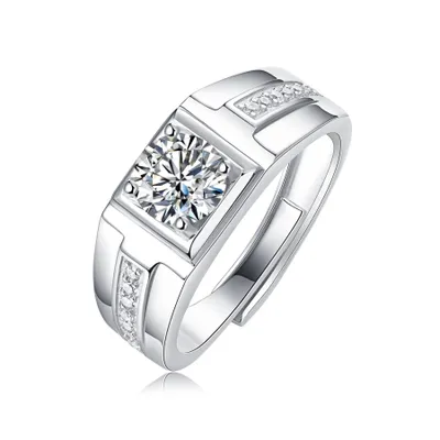SV Sterling Silver 1ctw Princess Cut Lab Created Moissanite Trim Anniversary Adjustable Ring