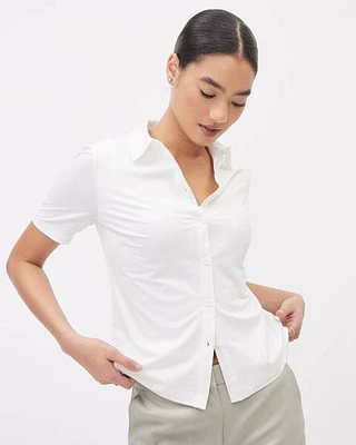 Buttoned-Down Short-Sleeve Tee with Shirt Collar