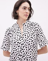 Short-Sleeve Buttoned-Down Satin Blouse