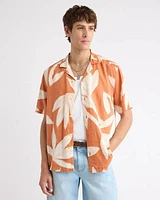 Linen-Blend Short-Sleeve Shirt with Camp Collar