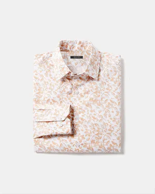 Tailored Fit Dress Shirt with Peach Foliage Pattern