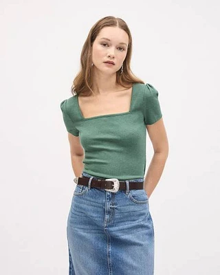 Short-Sleeve Square-Neck Ribbed Top
