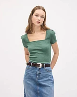Short-Sleeve Square-Neck Ribbed Top