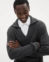 Wool-Blend Ribbed Sweater with Johnny Collar