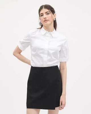 Blouse Boutonnée en Popeline à Manches Courtes