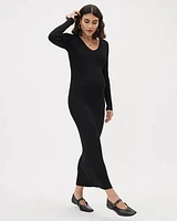 Long-Sleeve V-Neck Maxi Dress