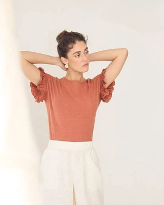 Extended-Sleeve Crew-Neck Top with Ruffles