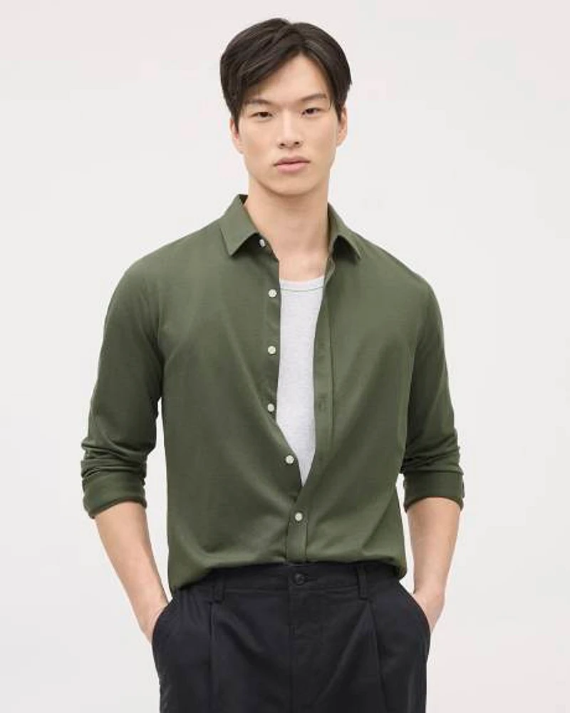 Long-Sleeve Piqué Cotton Shirt