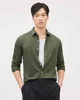 Long-Sleeve Piqué Cotton Shirt