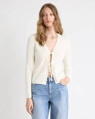 Long-Sleeve V-Neck Self-Tie Sweater Fancy Stitches