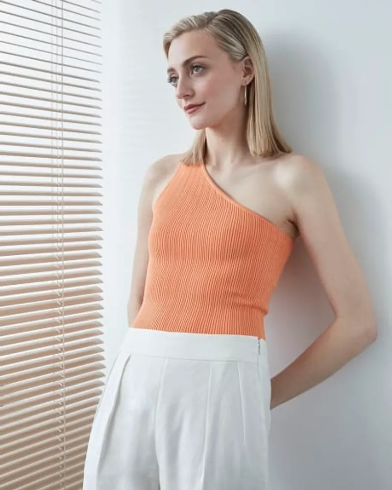 RW&CO. - One-Shoulder Crop Bodycon Tank Tangerine