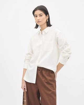 Blouse Boutonnée en Lin à Manches Longues