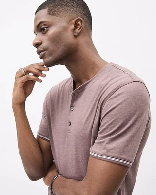 Solid Short-Sleeve Tee with Henley Neckline