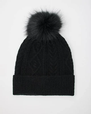 Cable-Knit Beanie with Pompom