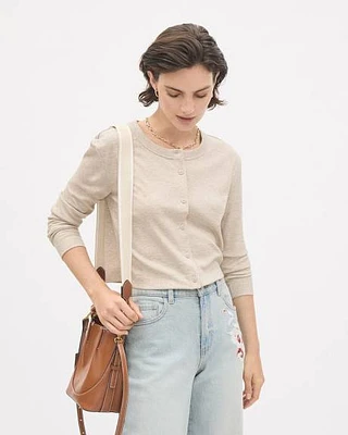 Long-Sleeve Crew-Neck Ribbed Buttoned-Down Top