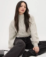 Long-Sleeve Mock-Neck Sweater with Cable Stitches