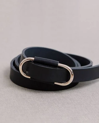 Thin Leather Belt with Oval Buckle