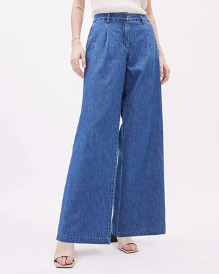 Medium-Wash High-Waisted Super-Wide-Leg Jeans