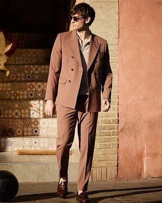 Tapered-Leg Terracotta Suit Pant