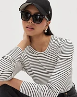 Striped Long-Sleeve Crew-Neck Fitted Ribbed Tee