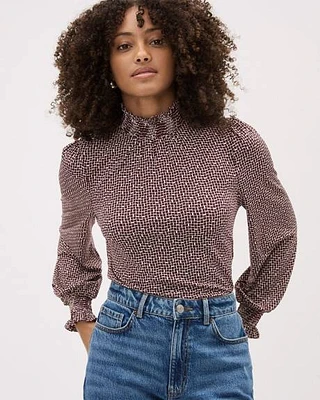 Long-Puffy-Sleeve Mock-Neck Top