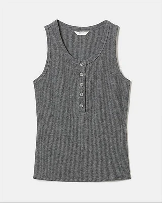 Ribbed Fitted Cami with Buttoned Placket