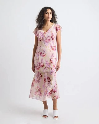 Robe Midi Ajustée Sans Manches à Motif Floral
