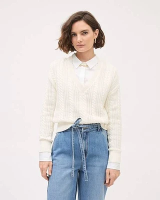 Long-Sleeve V-Neck Cable-Stitch Sweater