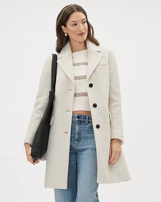 Classic Three-Button Bouclé Wool Coat