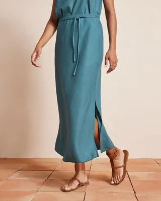 Linen High-Rise A-Line Midi Skirt
