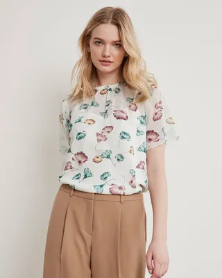 Short-Sleeve Chiffon Blouse with Removable Lining
