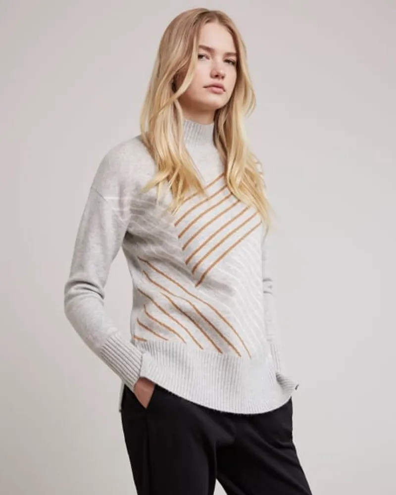RW&CO. - Relaxed-Fit Long-Sleeve Mock-Neck Sweater Light Grey Mix Multi